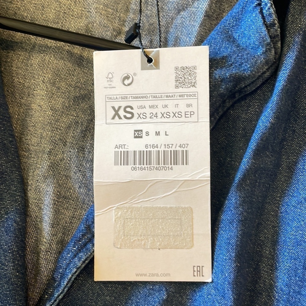 Zara XS DOUBLE BREASTED DENIM JACKET DRESS PUFF SLEEVE DRESS - Picture 4 of 7